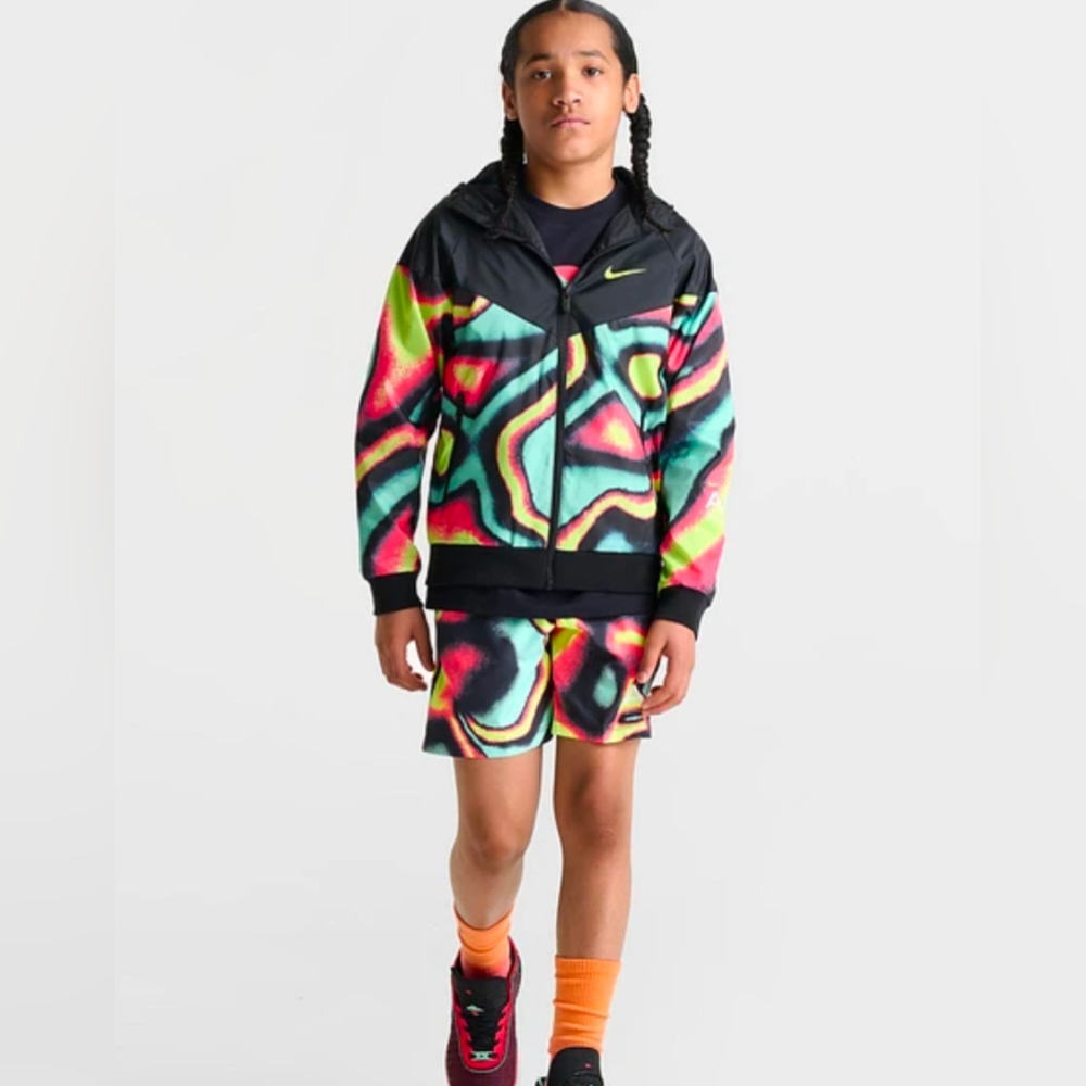 Nike Kid's Black and Neon Hot Punch Swirl Jacket In Medium NWT